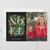 Elegant NOEL Greenery op zwarte foto Feestdagenkaart (Voorkant)