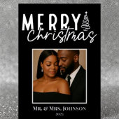 Elegant Noel in Silver Mr. & Mrs. Christmas Photo  Folie Feestdagenkaart