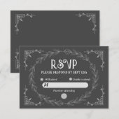 Elegant Noir Deco | Zwart-wit bruiloft RSVP Kaartje (Voorkant / Achterkant)