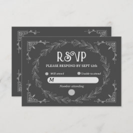Elegant Noir Deco | Zwart-wit bruiloft RSVP Kaartje