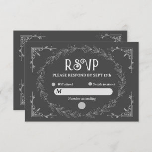 Elegant Noir Deco   Zwart-wit bruiloft RSVP Kaartje