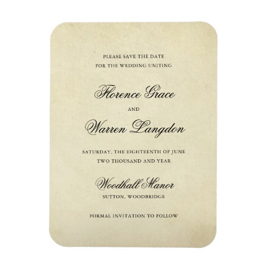 Elegant Non Photo Wedding Save the Date Magneet (Verticaal)