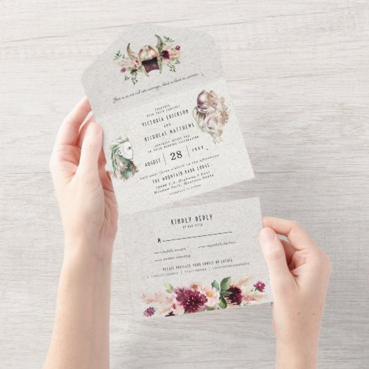 Elegant Norse Viking Scroll Wedding All In One Uitnodiging (Afscheurbaar)