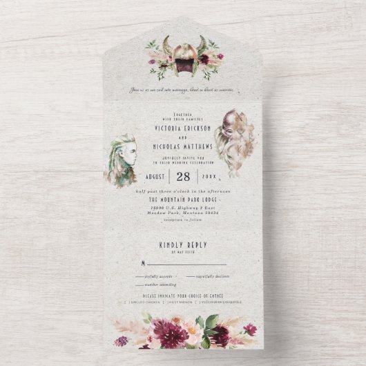 Elegant Norse Viking Scroll Wedding All In One Uitnodiging (Binnen)