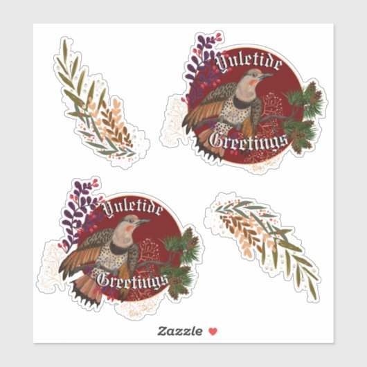 Elegant Northern Flicker Yultide Greetings Sticker (Vel)