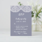 Elegant Nostalgic Lace Steel Blue Wedding RSVP (Staand voorkant)