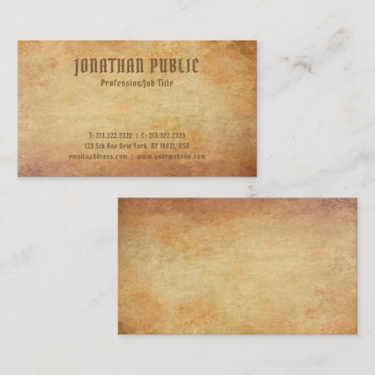 Elegant Nostalgisch oud papier look premium dik Visitekaartje (Voorkant / Achterkant)