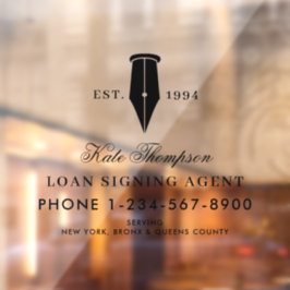 Elegant Notary Public Signing Agent Black Logo Raamsticker