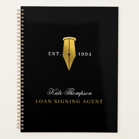 Elegant Notary Public Signing Agent Gold Logo Planner (Voorkant)