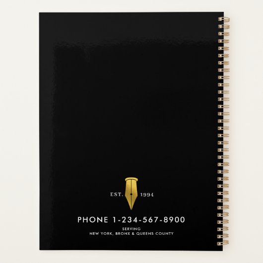 Elegant Notary Public Signing Agent Gold Logo Planner (Achterkant)