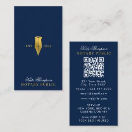 Elegant Notary Signing Agent QR Code Blue Gold Visitekaartje