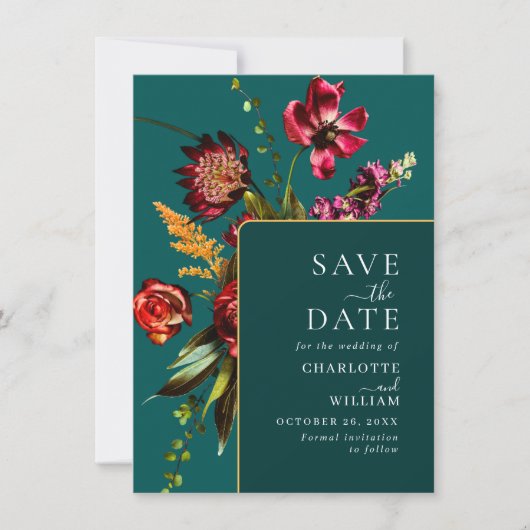 Elegant Nouveau Garden Flowers Wedding Save The Date (Voorkant)