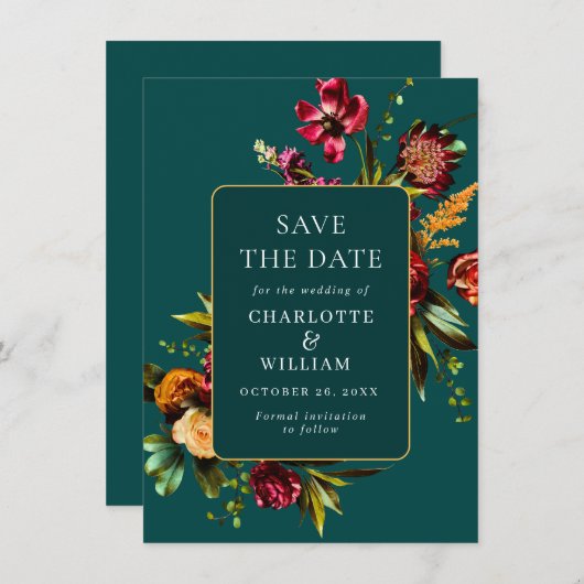Elegant Nouveau Garden Flowers Wedding Save The Date (Voorkant / Achterkant)