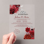 Elegant Nuestra Boda Red Floral Wedding Acryl Uitnodigingen (Insitu (Draagbaar))