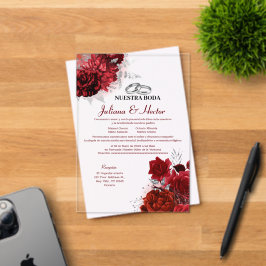 Elegant Nuestra Boda Red Floral Wedding Acryl Uitnodigingen