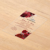 Elegant Nuestra Boda Red Floral Wedding Acryl Uitnodigingen (Laagn)