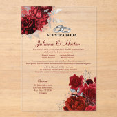 Elegant Nuestra Boda Red Floral Wedding Acryl Uitnodigingen (Voorkant)