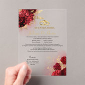 Elegant Nuestra Boda Red Floral Wedding Invitation Acryl Uitnodigingen (Insitu (Draagbaar))