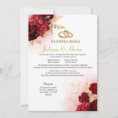 Elegant Nuestra Boda Red Floral Wedding Invitation Kaart (Voorkant)