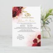 Elegant Nuestra Boda Red Floral Wedding Invitation Kaart (Staand voorkant)