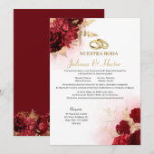 Elegant Nuestra Boda Red Floral Wedding Invitation Kaart (Voorkant / Achterkant)