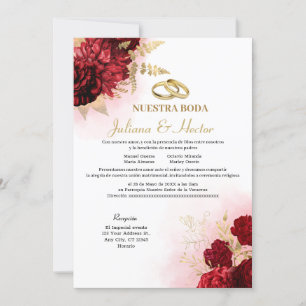 Elegant Nuestra Boda Red Floral Wedding Invitation Kaart