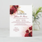 Elegant Nuestra Boda Red Floral Wedding Kaart (Staand voorkant)