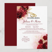 Elegant Nuestra Boda Red Floral Wedding Kaart (Voorkant / Achterkant)