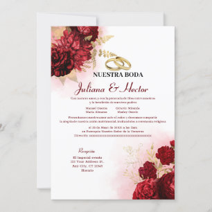 Elegant Nuestra Boda Red Floral Wedding Kaart