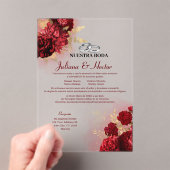 Elegant Nuestra Boda Red Gold Floral Wedding Acryl Uitnodigingen (Insitu (Draagbaar))