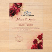 Elegant Nuestra Boda Red Gold Floral Wedding Acryl Uitnodigingen (Voorkant)