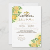 Elegant Nuestra Boda Yellow Floral Wedding Kaart (Voorkant)