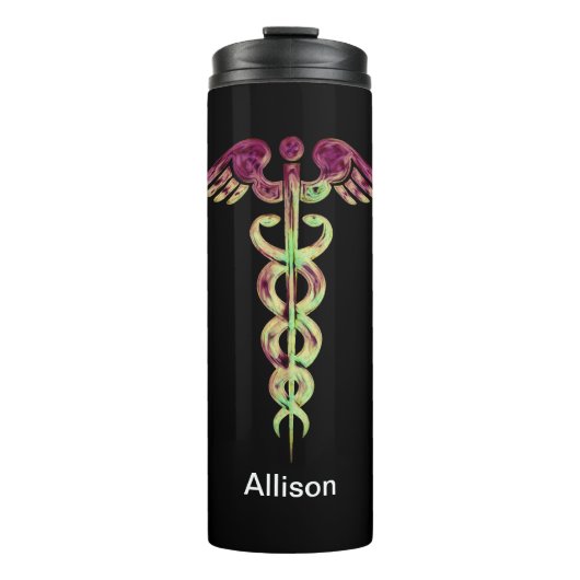 Elegant Nurse Black Paars Medical Caduceus Thermosbeker (Voorkant)