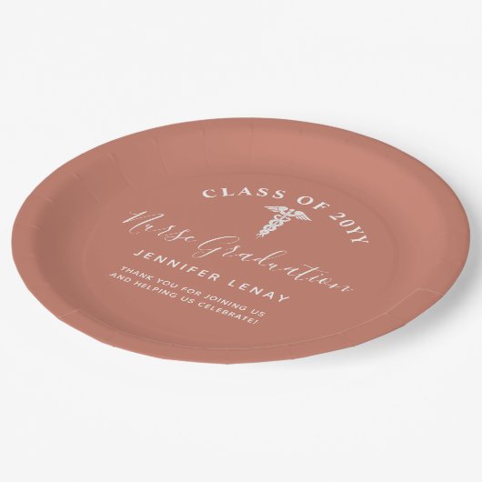 Elegant Nurse Graduation Party Terracotta Name Papieren Bordje (Gekanteld)