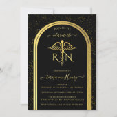 Elegant Nurse Medical Graduation Party Gold Black Kaart (Voorkant)