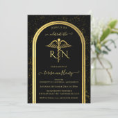 Elegant Nurse Medical Graduation Party Gold Black Kaart (Staand voorkant)