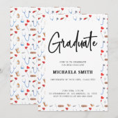 Elegant Nurse Medical Pattern College Afstuderen Kaart (Voorkant / Achterkant)