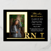 Elegant Nurse RN Caduceus Foto Afstuderen Black Folie Uitnodiging (Voorkant)
