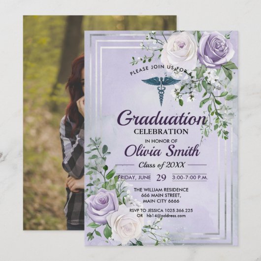 Elegant Nursing Graduation Invitation Photo | RN B Kaart (Voorkant / Achterkant)