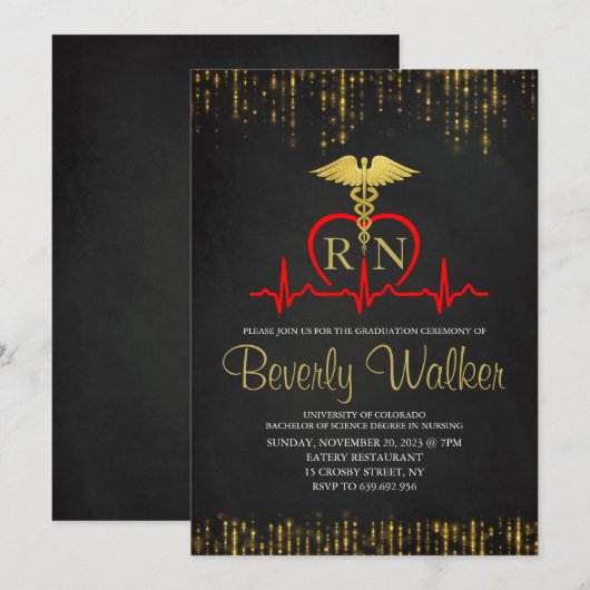 Elegant Nursing School Afstuderen Kaart (Voorkant / Achterkant)