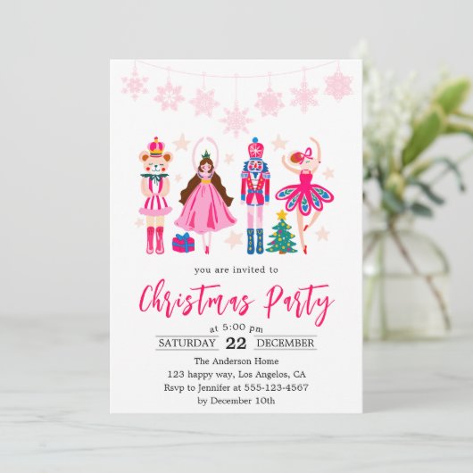 Elegant Nutcracker Ballet Christmas Party Kaart (Staand voorkant)