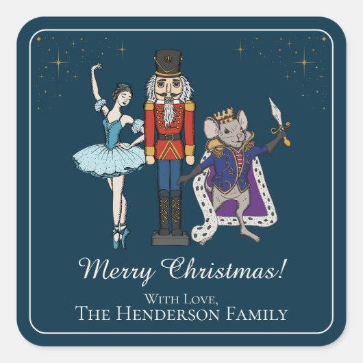 Elegant Nutcracker Merry Christmas Square Sticker (Voorkant)