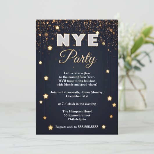 Elegant NYE Confetti Party Kaart (Staand voorkant)