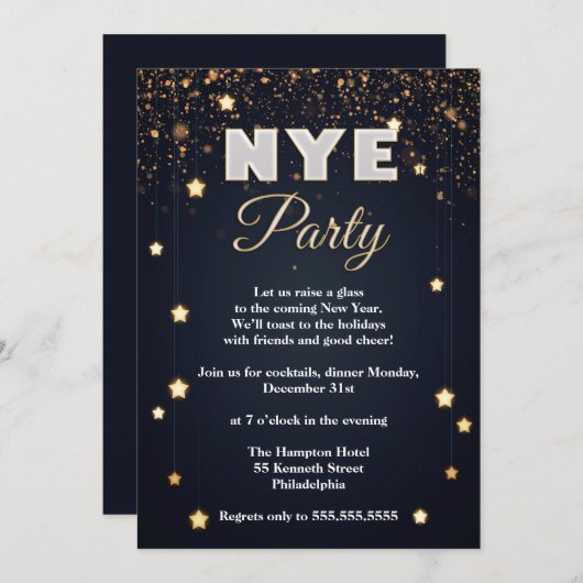 Elegant NYE Confetti Party Kaart (Voorkant / Achterkant)