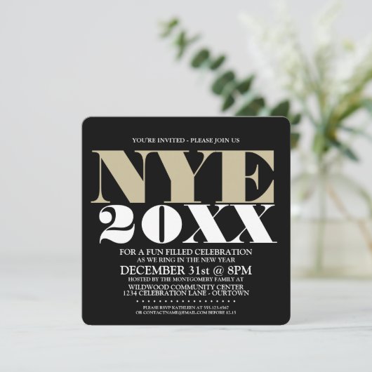 Elegant NYE Party Invitations Kaart (Staand voorkant)