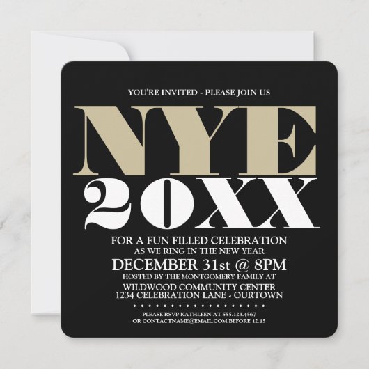 Elegant NYE Party Invitations Kaart (Voorkant)