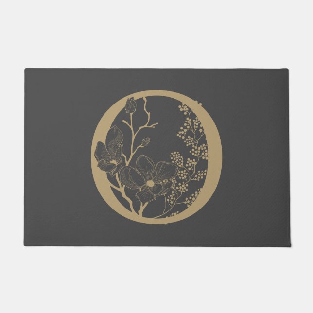 Elegant O Boho Floral Monogram Initiaal Goud Goud Deurmat (Voorkant)