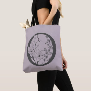 Elegant O Boho Floral Monogram Initiaal Lila grijs Tote Bag