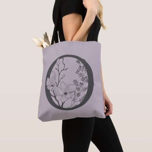 Elegant O Boho Floral Monogram Initiaal Lila grijs Tote Bag (Dichtbij)