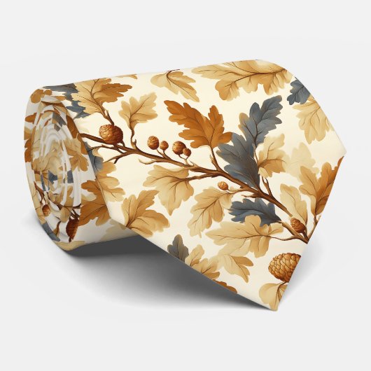 Elegant Oak Leaf & Pinecone Fall Pattern Stropdas (Opgerold)